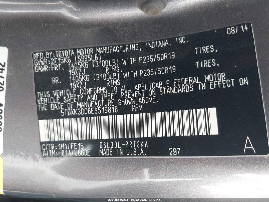5TDXK3DC6ES519816 2014 TOYOTA SIENNA photo no. 9