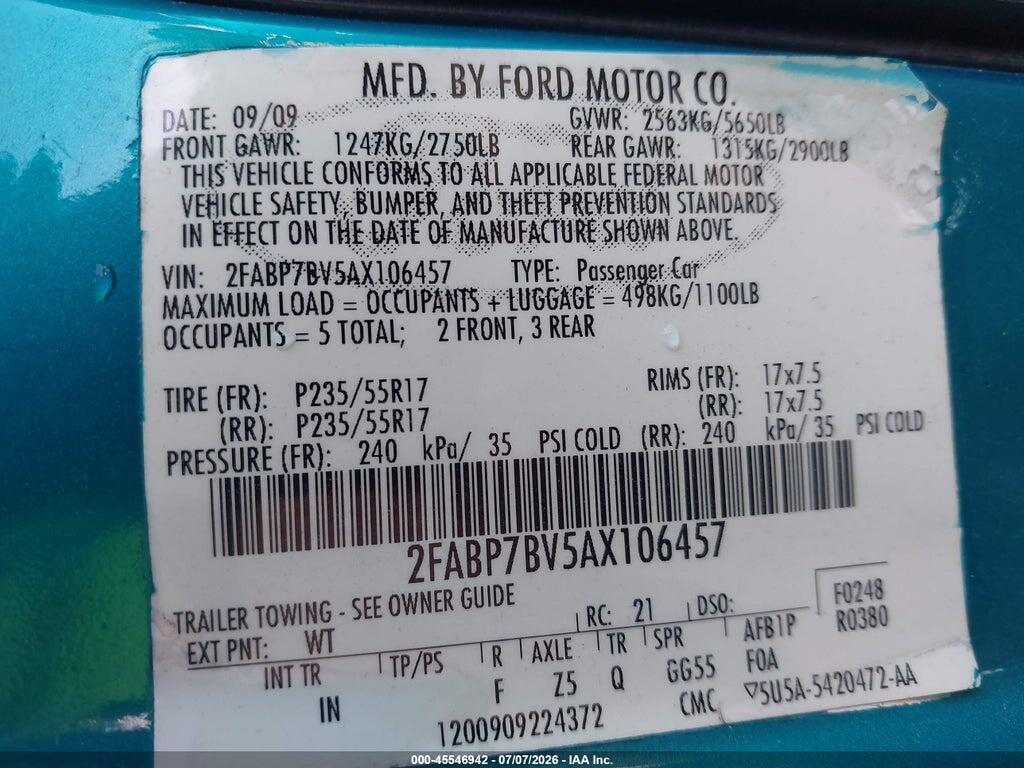 2FABP7BV5AX106457 2010 FORD CROWN VICTORIA photo no. 9