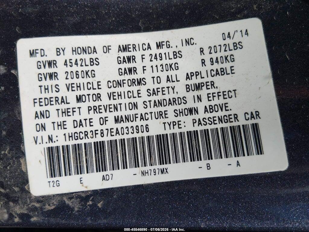 1HGCR3F87EA033906 2014 HONDA ACCORD photo no. 9