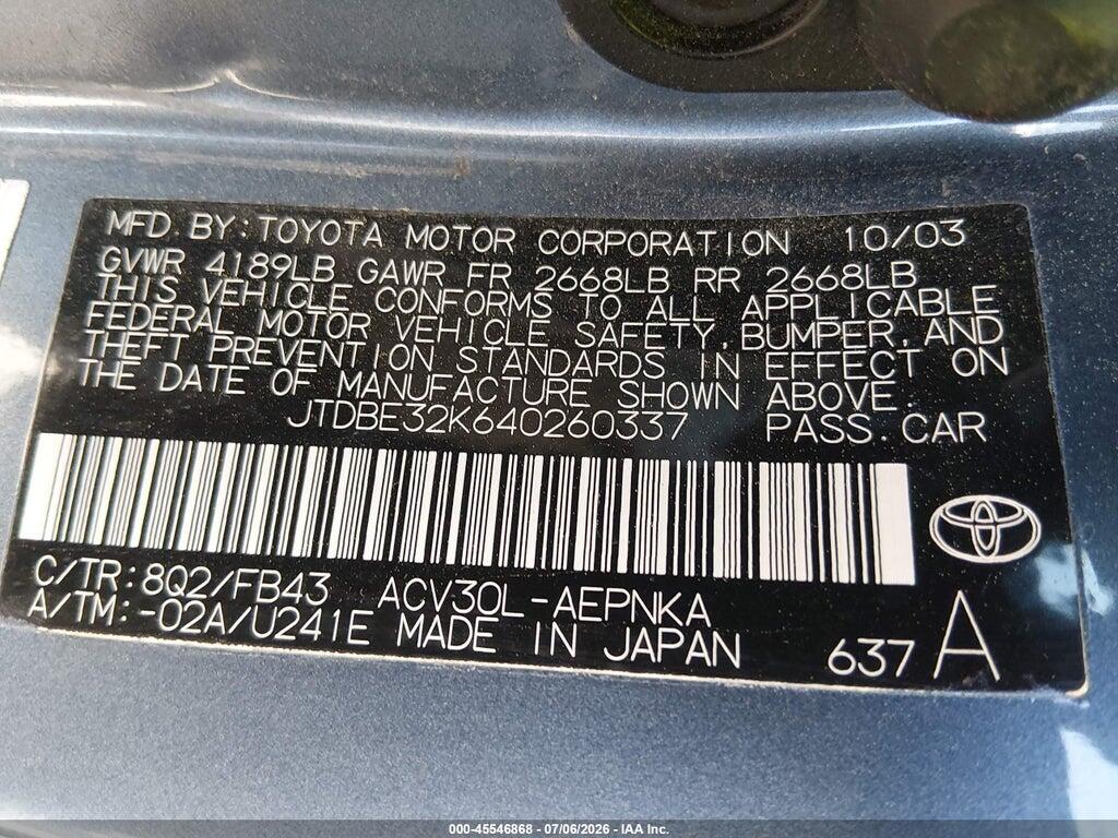 JTDBE32K640260337 2004 TOYOTA CAMRY photo no. 9