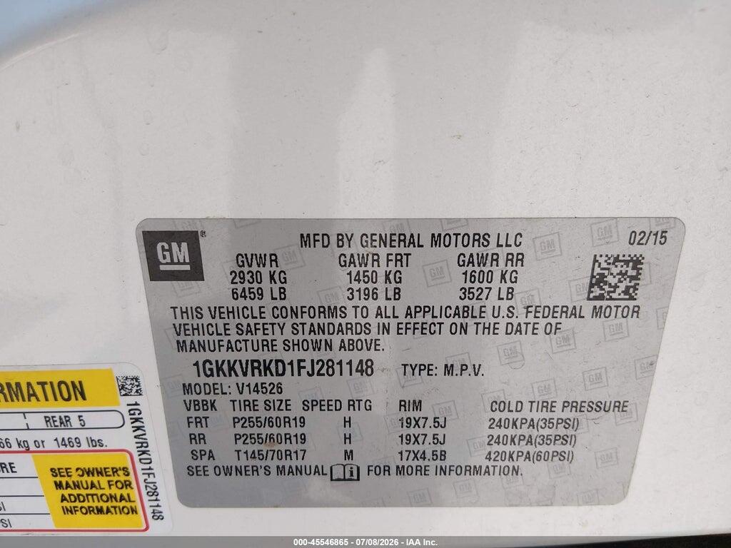 1GKKVRKD1FJ281148 2015 GMC ACADIA photo no. 9