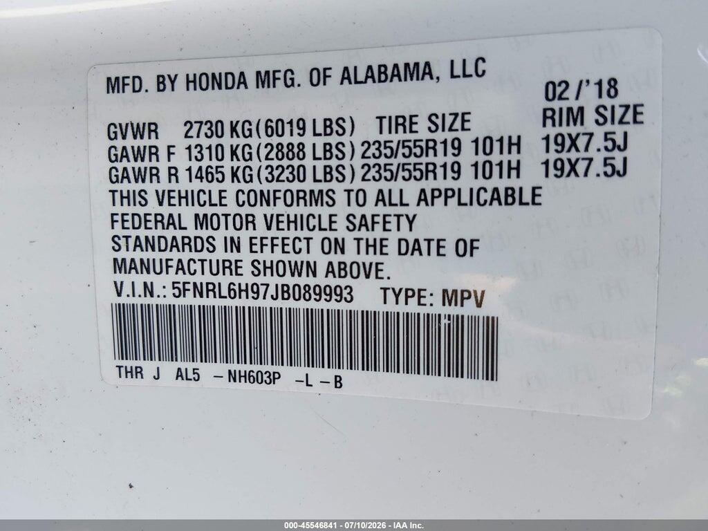 5FNRL6H97JB089993 2018 HONDA ODYSSEY photo no. 9