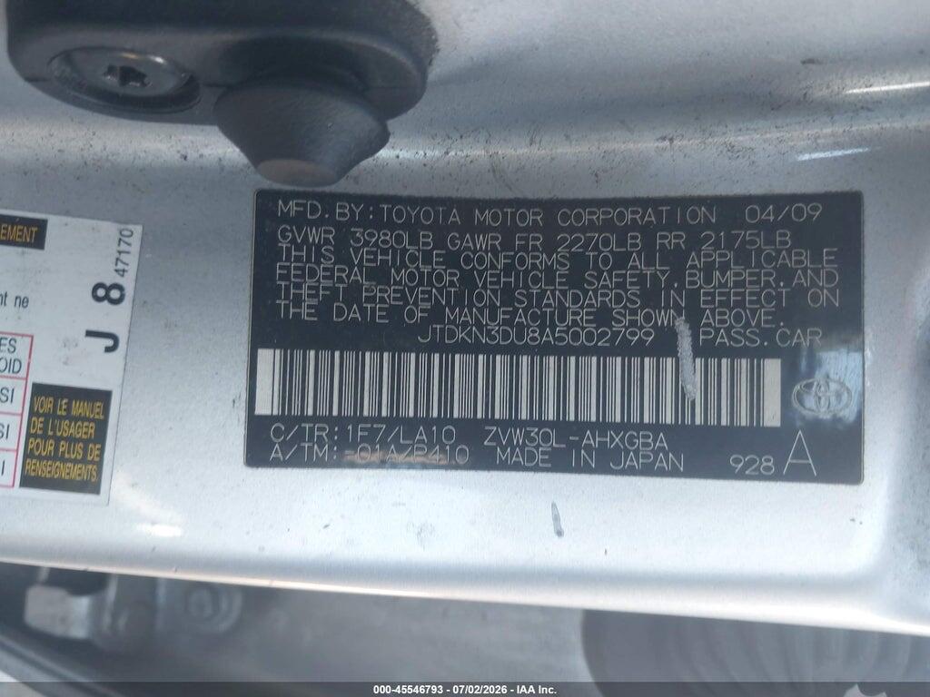 JTDKN3DU8A5002799 2010 TOYOTA PRIUS photo no. 9