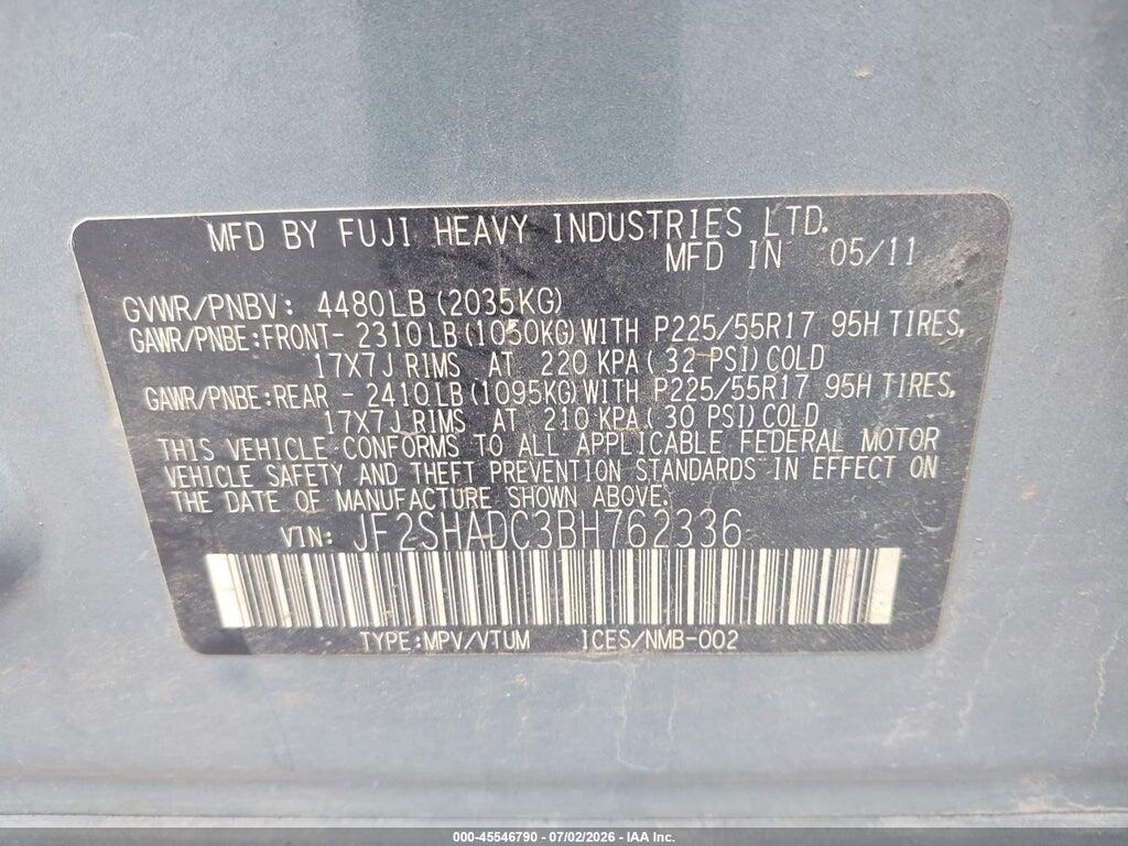 JF2SHADC3BH762336 2011 SUBARU FORESTER photo no. 9