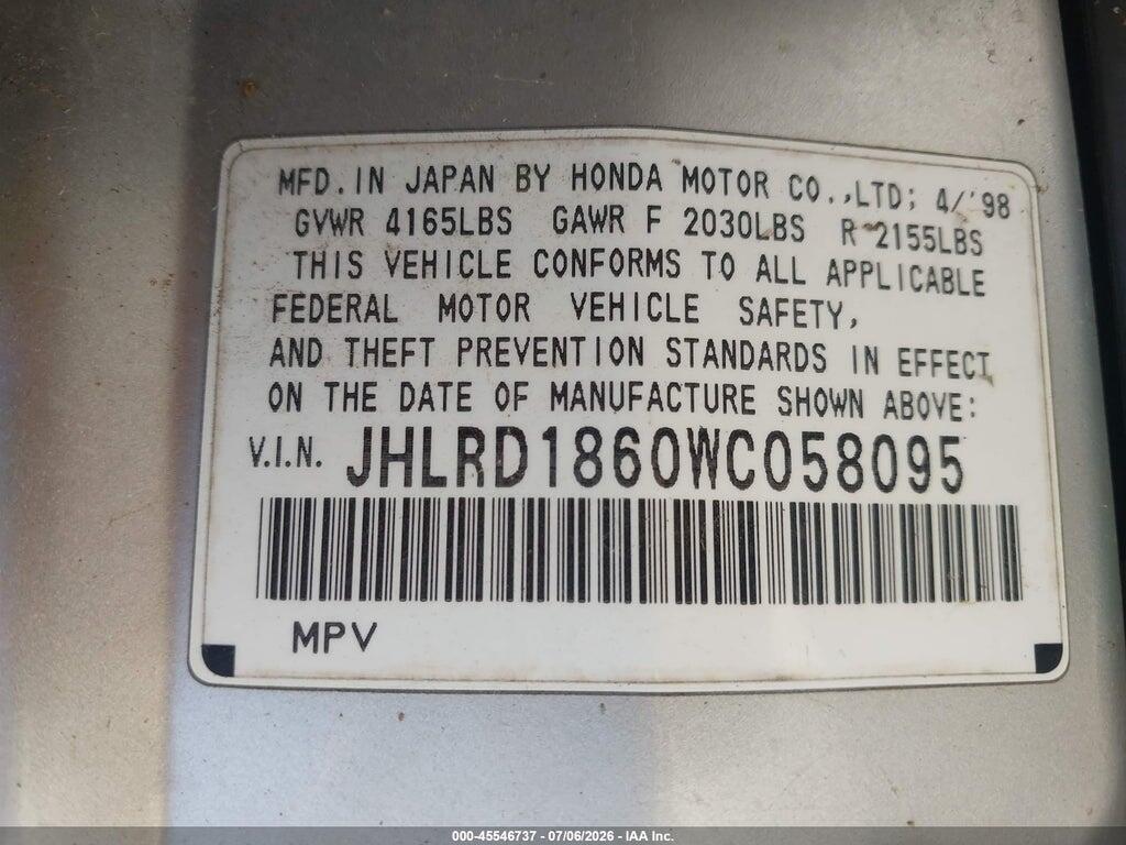 JHLRD1860WC058095 1998 HONDA CR-V photo no. 9