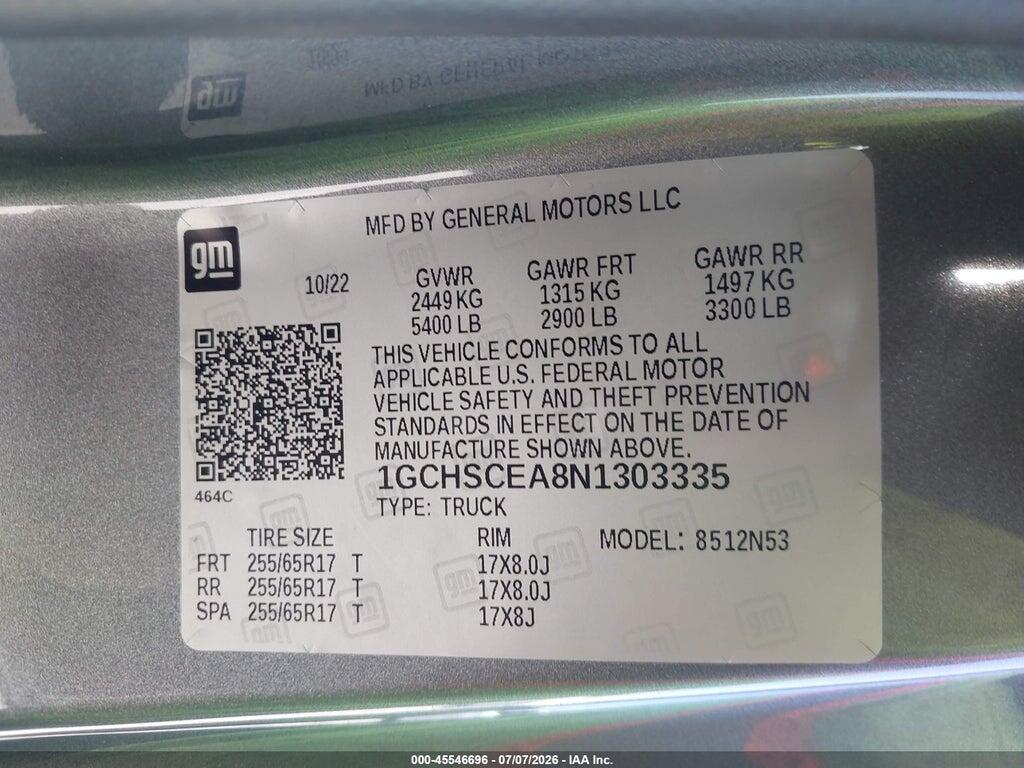 1GCHSCEA8N1303335 2022 CHEVROLET COLORADO photo no. 9