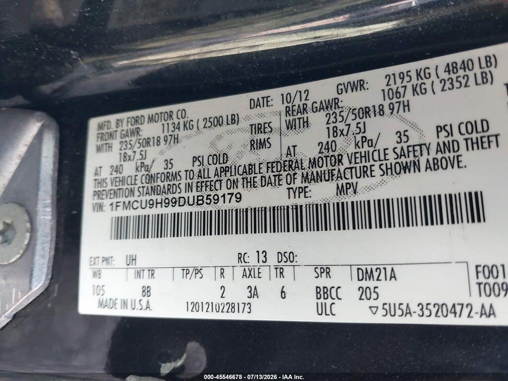 1FMCU9H99DUB59179 2013 FORD ESCAPE photo no. 9
