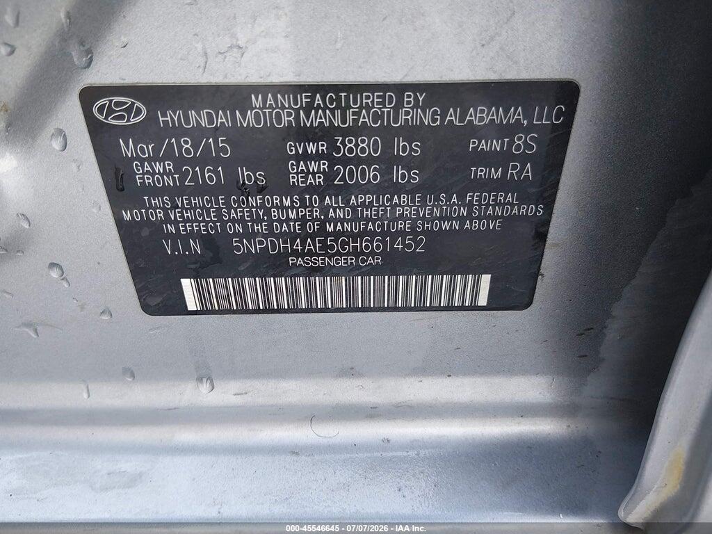 5NPDH4AE5GH661452 2016 HYUNDAI ELANTRA photo no. 9