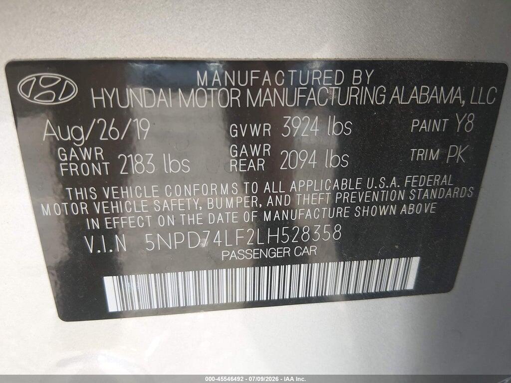 5NPD74LF2LH528358 2020 HYUNDAI ELANTRA photo no. 9