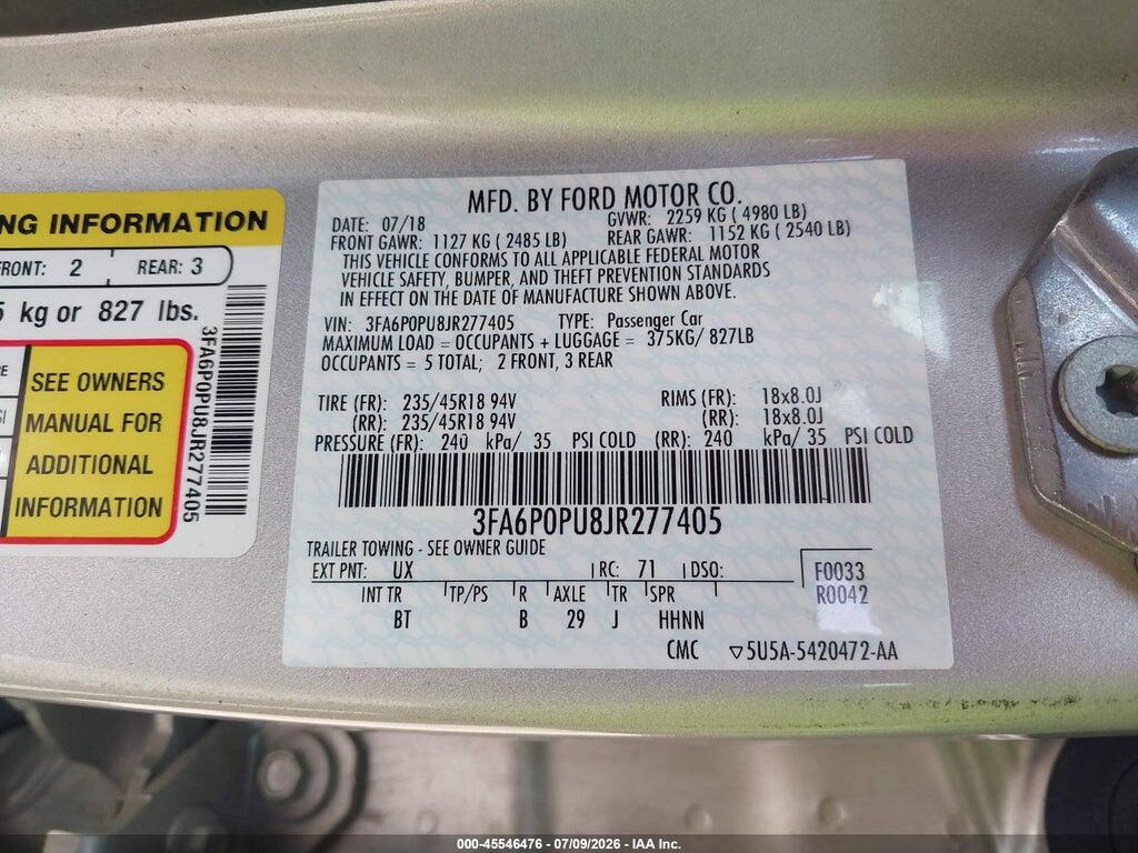 3FA6P0PU8JR277405 2018 FORD FUSION ENERGI photo no. 9