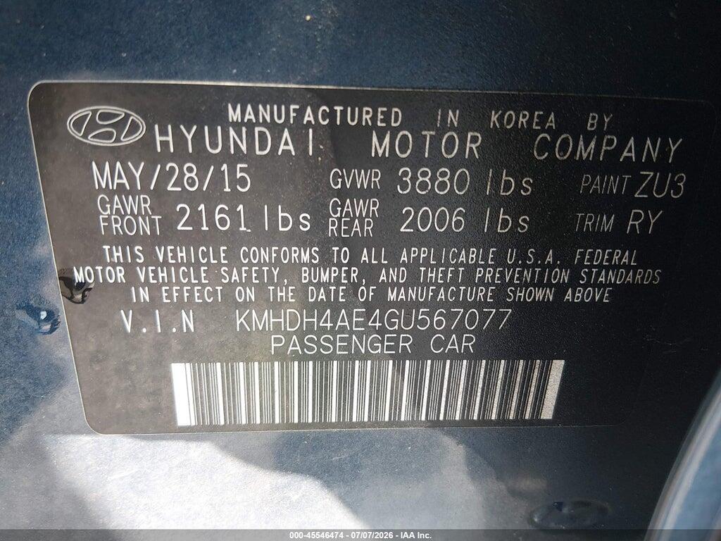 KMHDH4AE4GU567077 2016 HYUNDAI ELANTRA photo no. 9