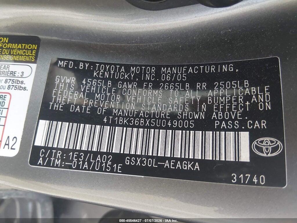 4T1BK36BX5U049005 2005 TOYOTA AVALON photo no. 9