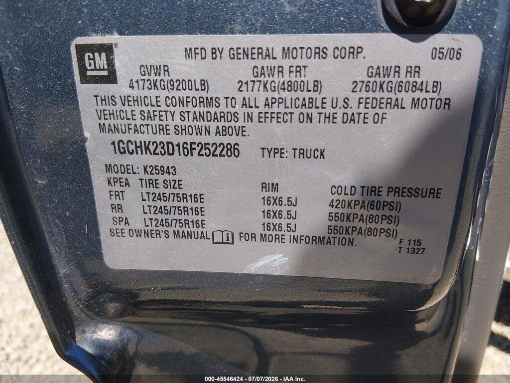 1GCHK23D16F252286 2006 CHEVROLET SILVERADO 2500HD photo no. 9