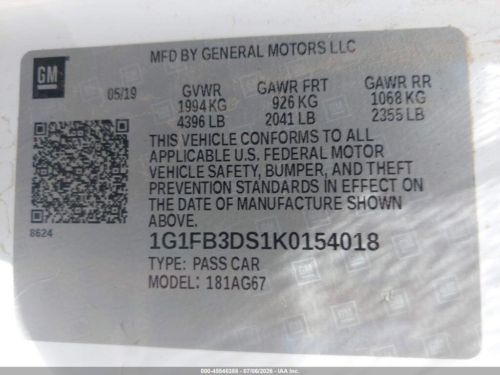 1G1FB3DS1K0154018 2019 CHEVROLET CAMARO photo no. 9
