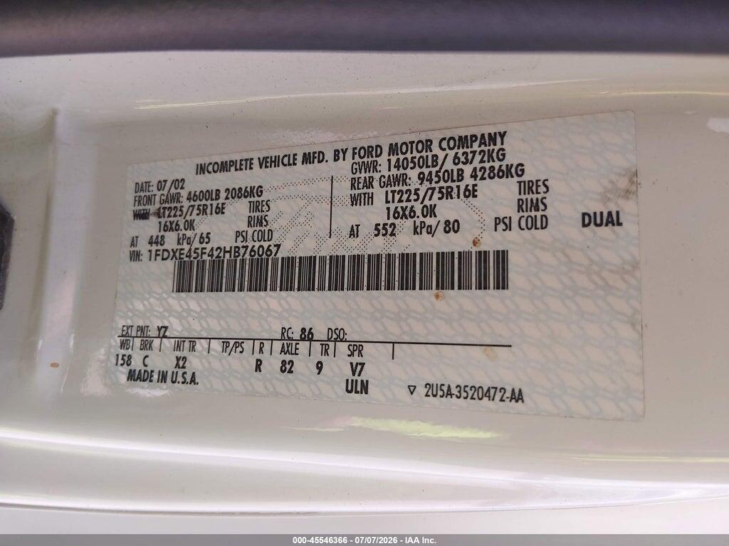 1FDXE45F42HB76067 2002 FORD E-450 CUTAWAY photo no. 8
