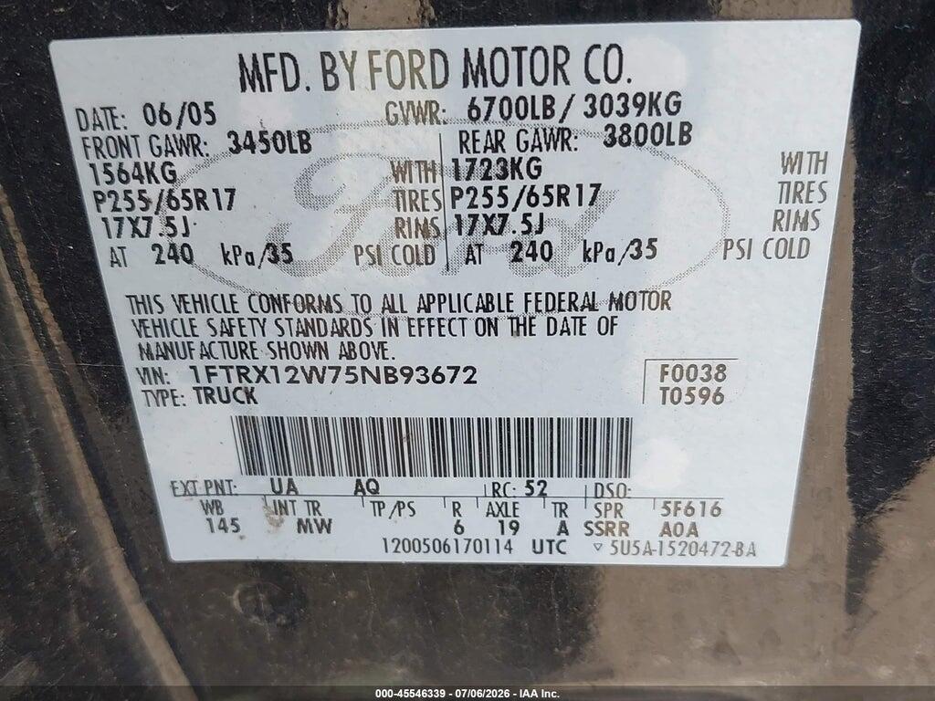 1FTRX12W75NB93672 2005 FORD F-150 photo no. 9