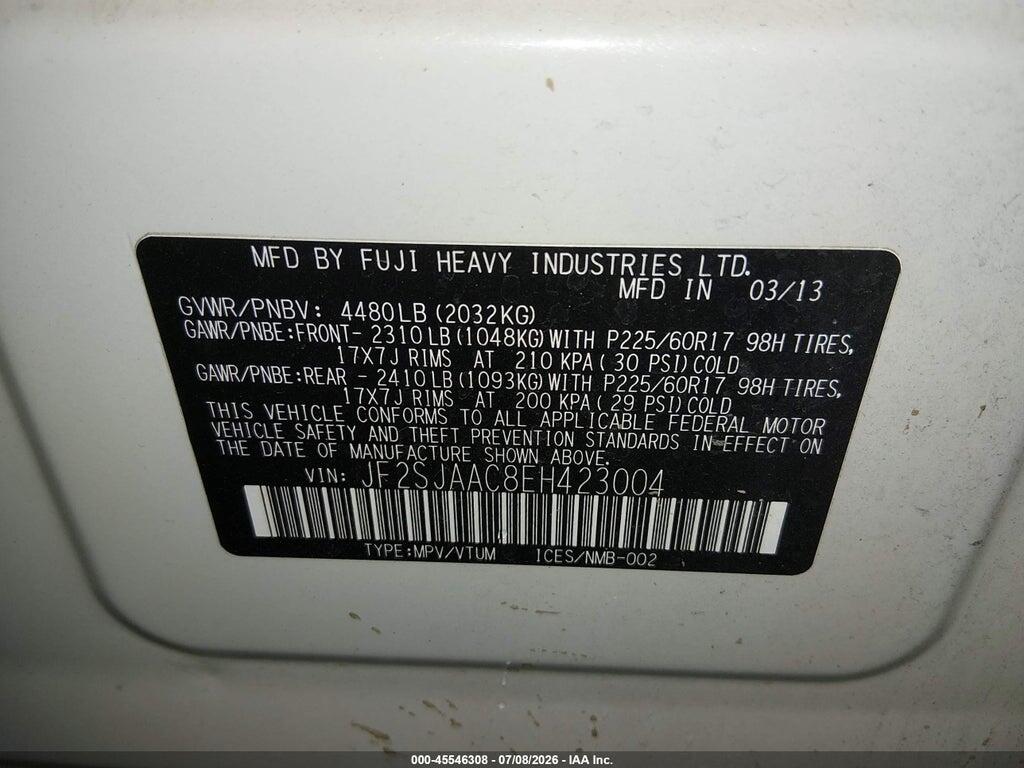 JF2SJAAC8EH423004 2014 SUBARU FORESTER photo no. 9