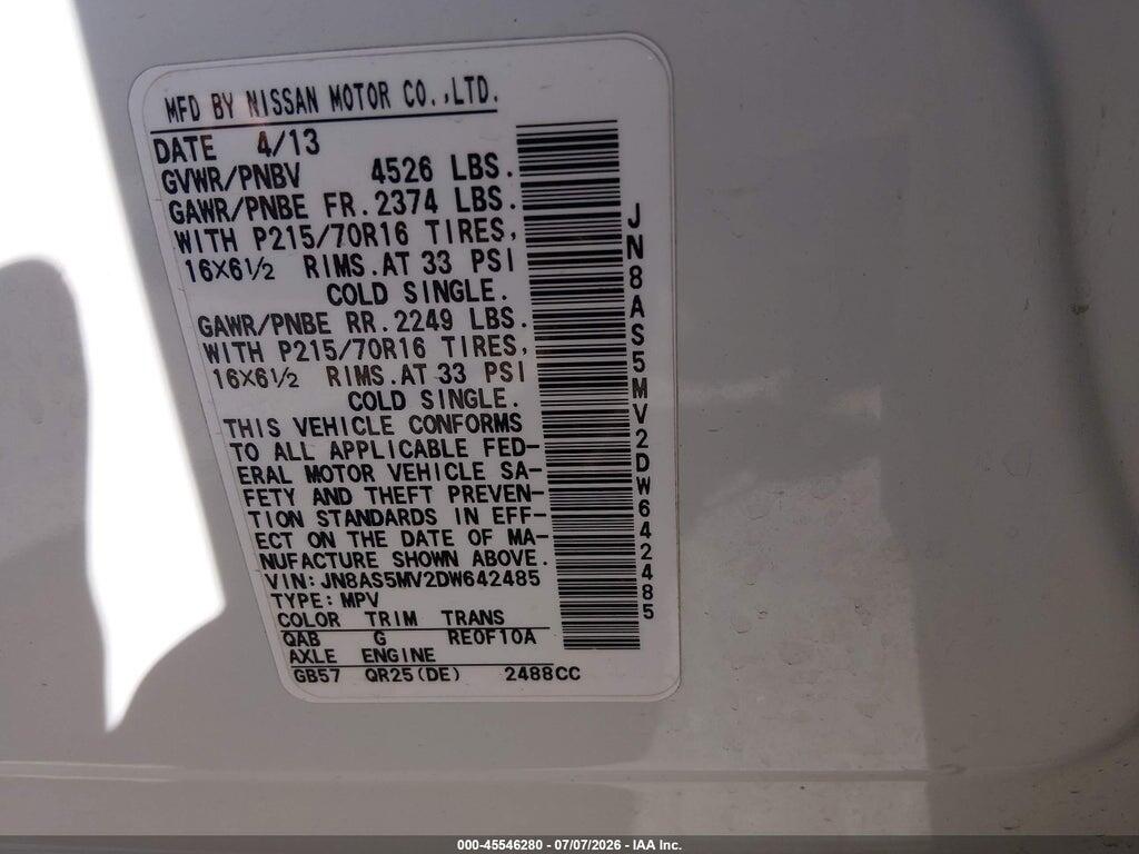 JN8AS5MV2DW642485 2013 NISSAN ROGUE photo no. 9