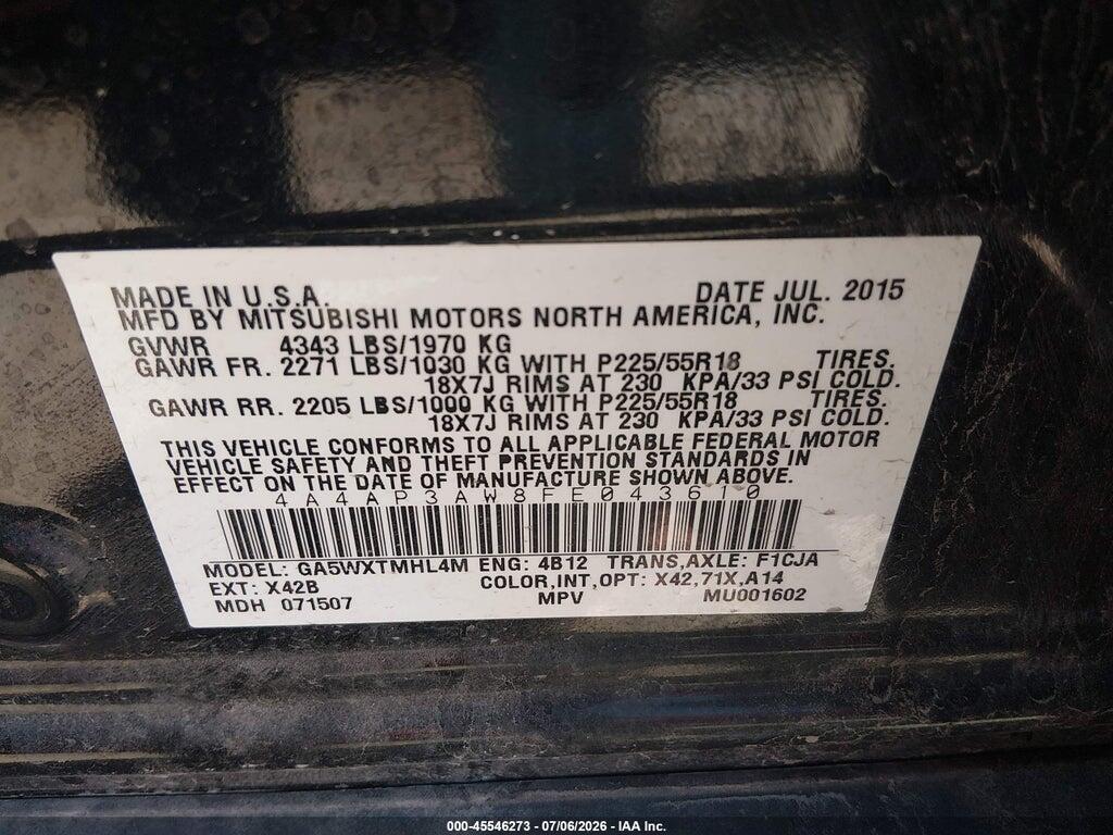 4A4AP3AW8FE043610 2015 MITSUBISHI OUTLANDER SPORT photo no. 9