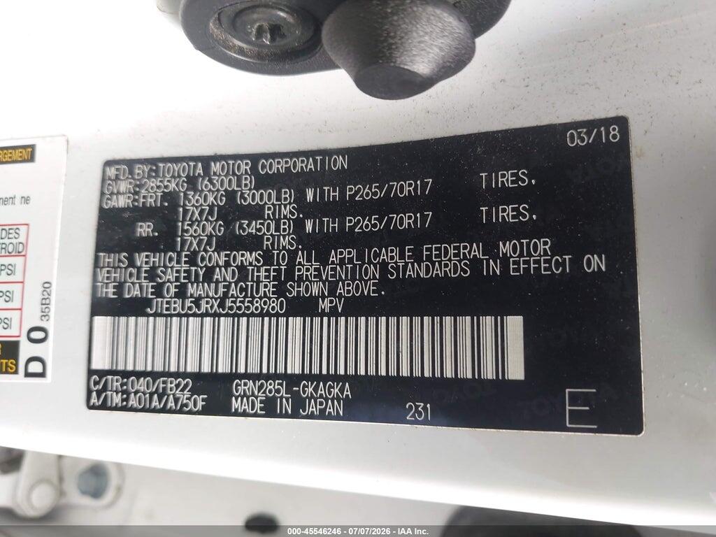 JTEBU5JRXJ5558980 2018 TOYOTA 4RUNNER photo no. 9
