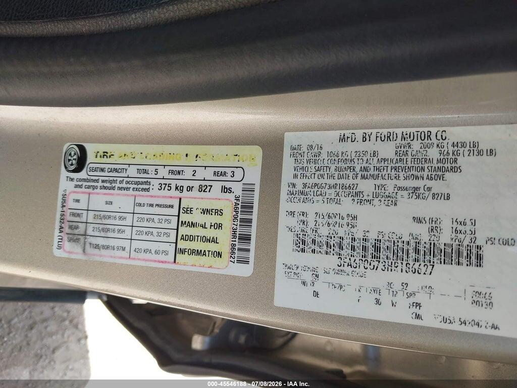 3FA6P0G73HR186627 2017 FORD FUSION photo no. 9