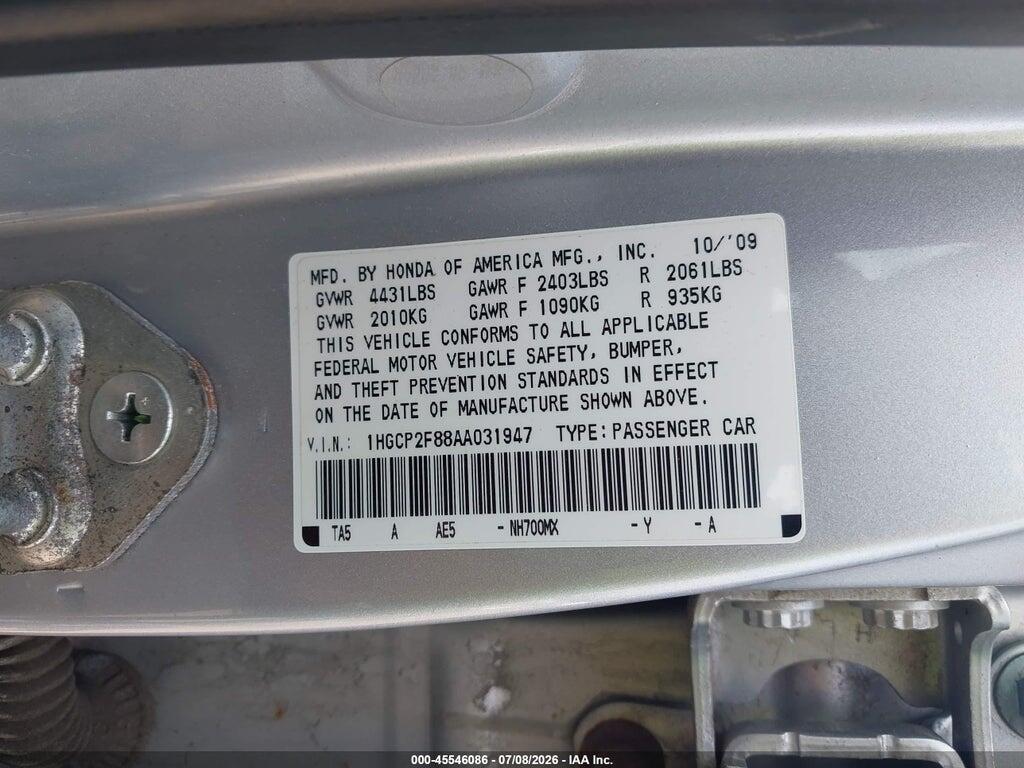 1HGCP2F88AA031947 2010 HONDA ACCORD photo no. 9