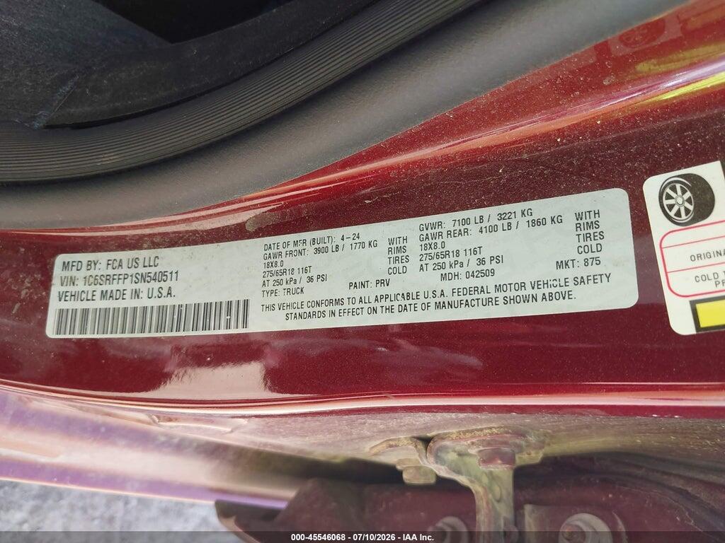 1C6SRFFP1SN540511 2025 RAM 1500 photo no. 9