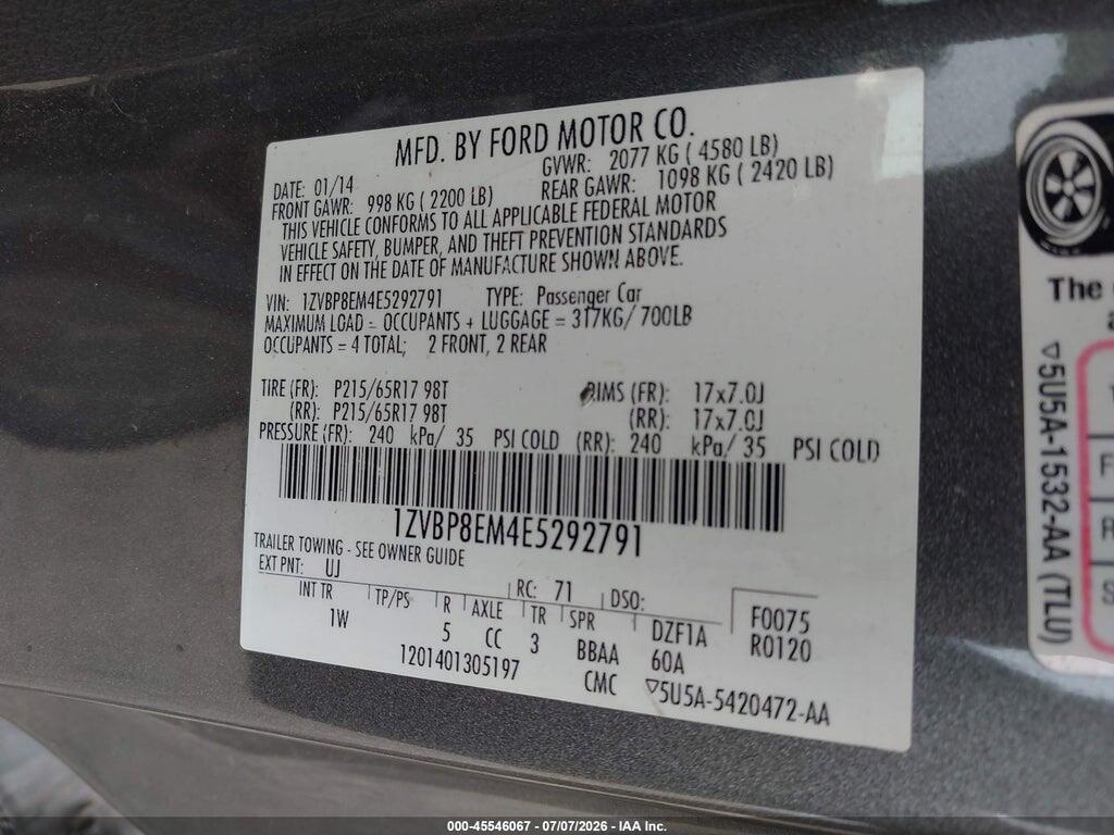 1ZVBP8EM4E5292791 2014 FORD MUSTANG photo no. 9