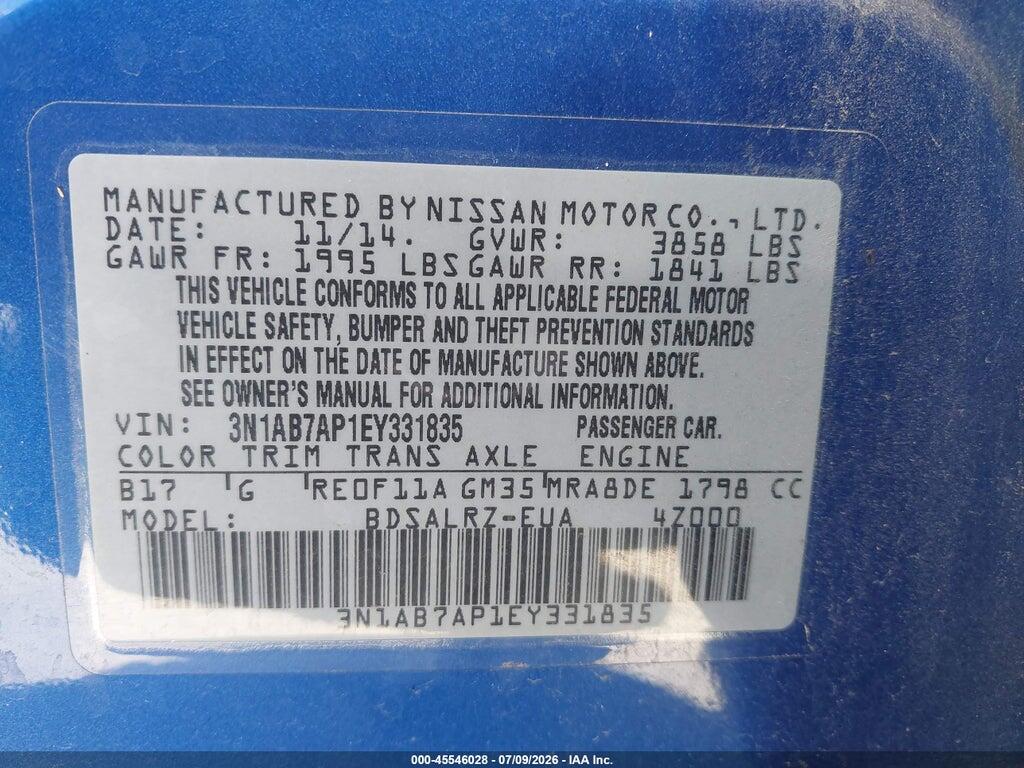 3N1AB7AP1EY331835 2014 NISSAN SENTRA photo no. 9
