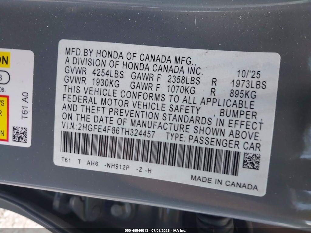2HGFE4F86TH324457 2026 HONDA CIVIC HYBRID photo no. 9
