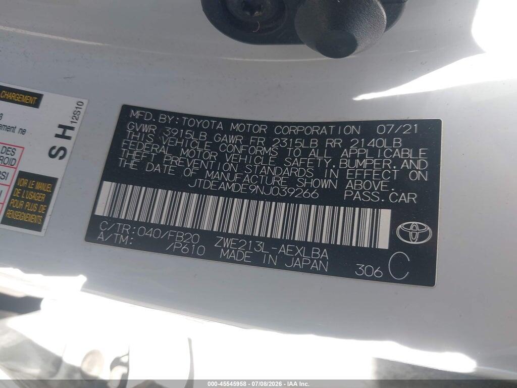 JTDEAMDE9NJ039266 2022 TOYOTA COROLLA photo no. 9