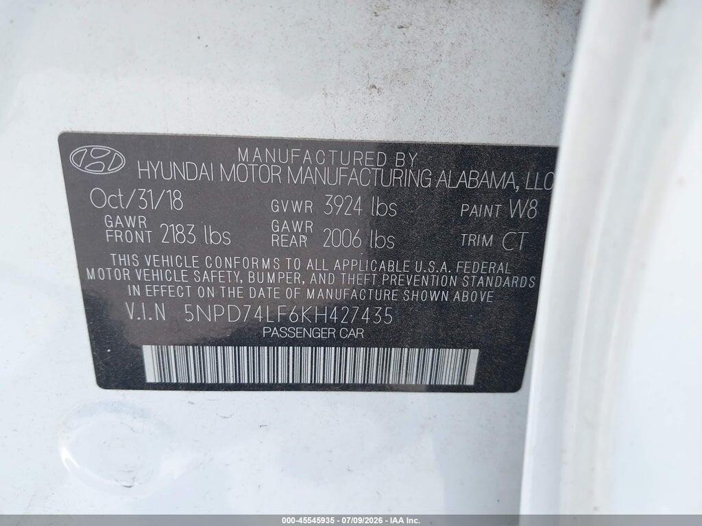 5NPD74LF6KH427435 2019 HYUNDAI ELANTRA photo no. 9