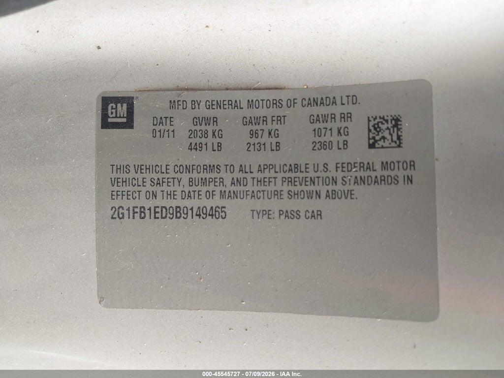 2G1FB1ED9B9149465 2011 CHEVROLET CAMARO photo no. 9