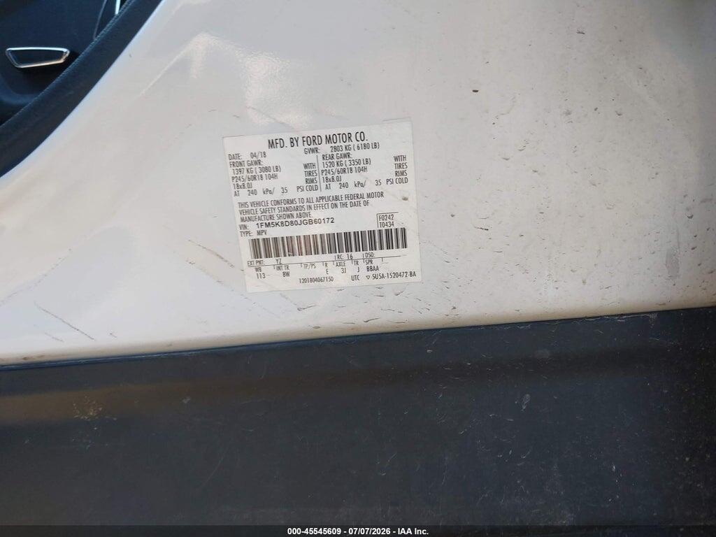 1FM5K8D80JGB60172 2018 FORD EXPLORER photo no. 9