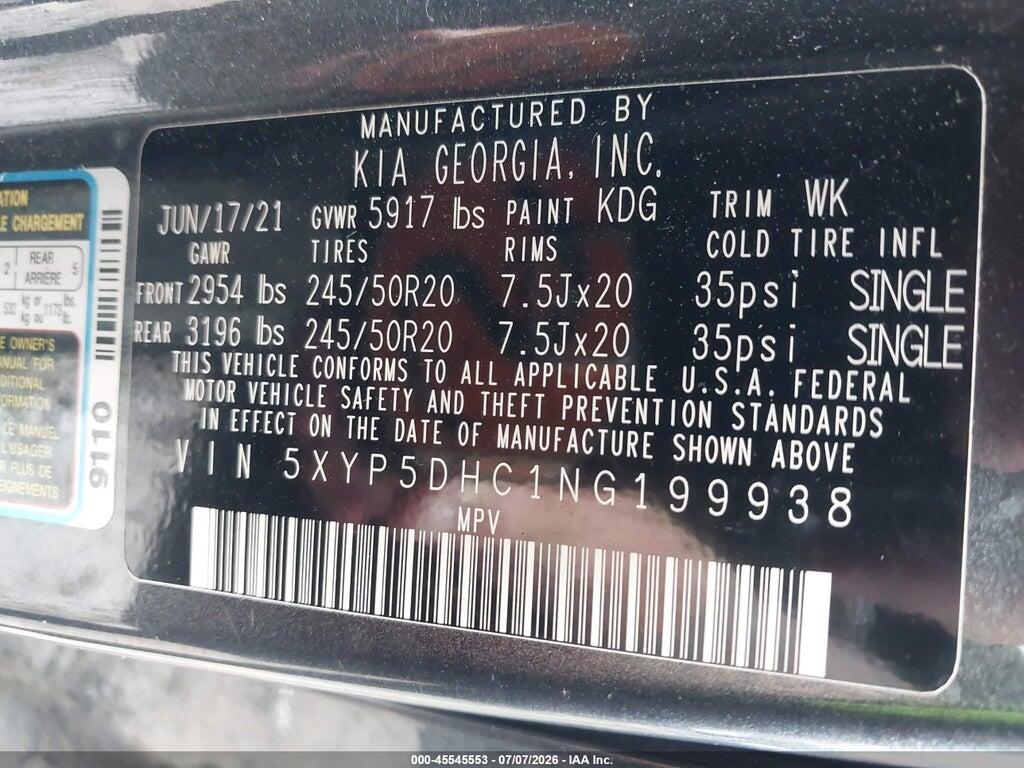 5XYP5DHC1NG199938 2022 KIA TELLURIDE photo no. 9