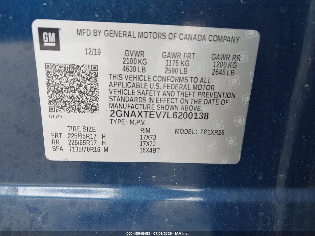 2GNAXTEV7L6200138 2020 CHEVROLET EQUINOX photo no. 9