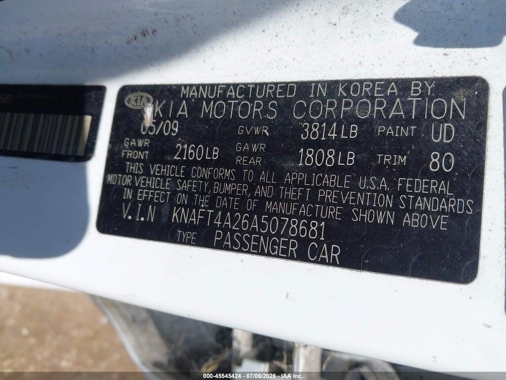 KNAFT4A26A5078681 2010 KIA FORTE photo no. 9