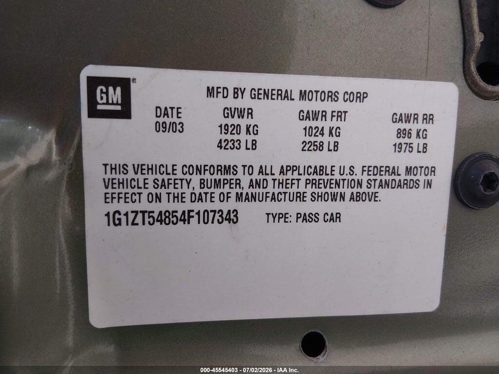 1G1ZT54854F107343 2004 CHEVROLET MALIBU photo no. 9