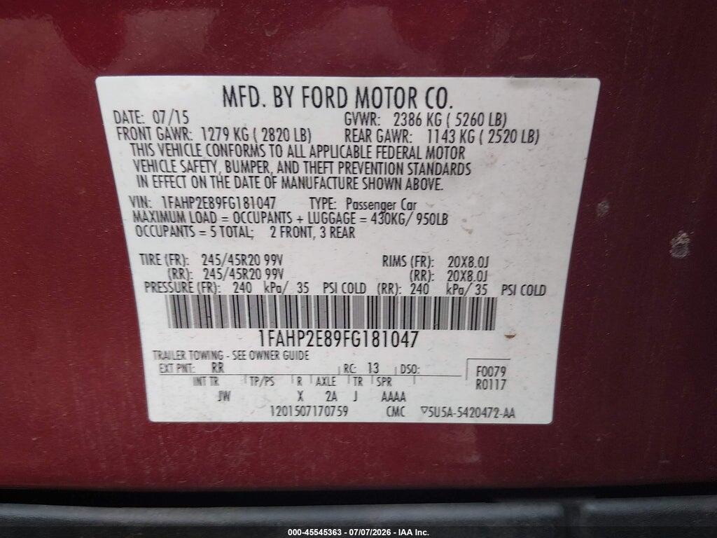 1FAHP2E89FG181047 2015 FORD TAURUS photo no. 9