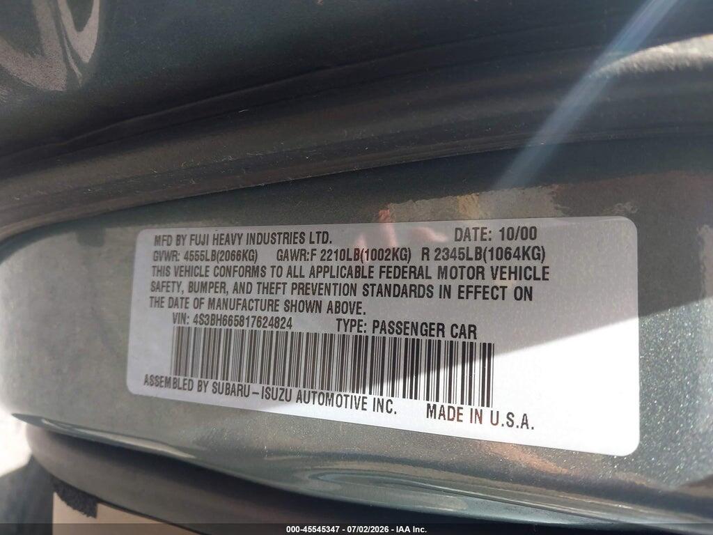 4S3BH665817624824 2001 SUBARU OUTBACK photo no. 9