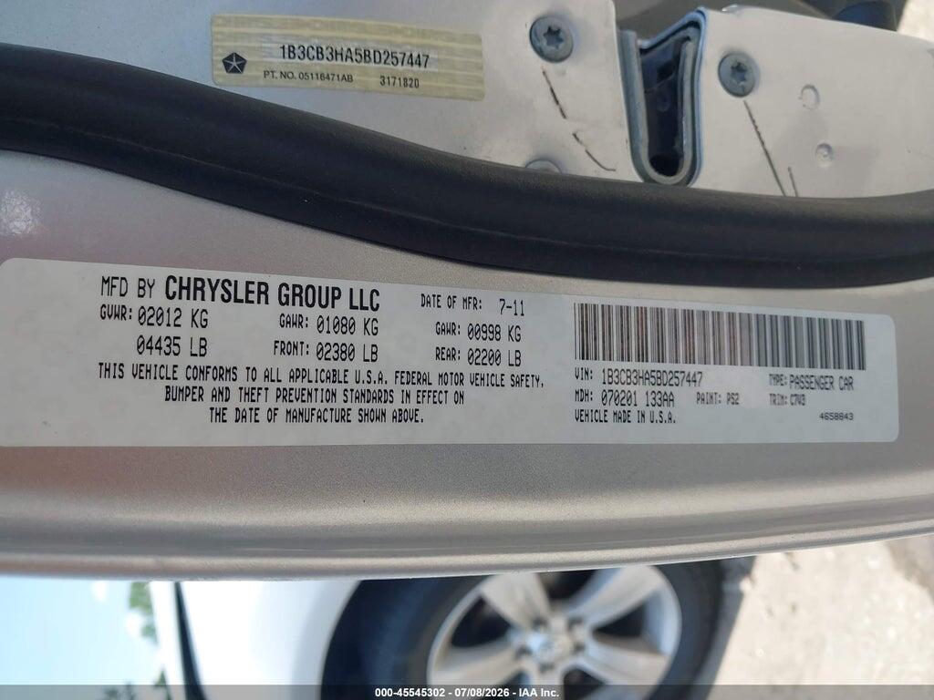 1B3CB3HA5BD257447 2011 DODGE CALIBER photo no. 9