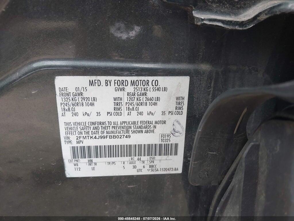 2FMTK4J99FBB02749 2015 FORD EDGE photo no. 9