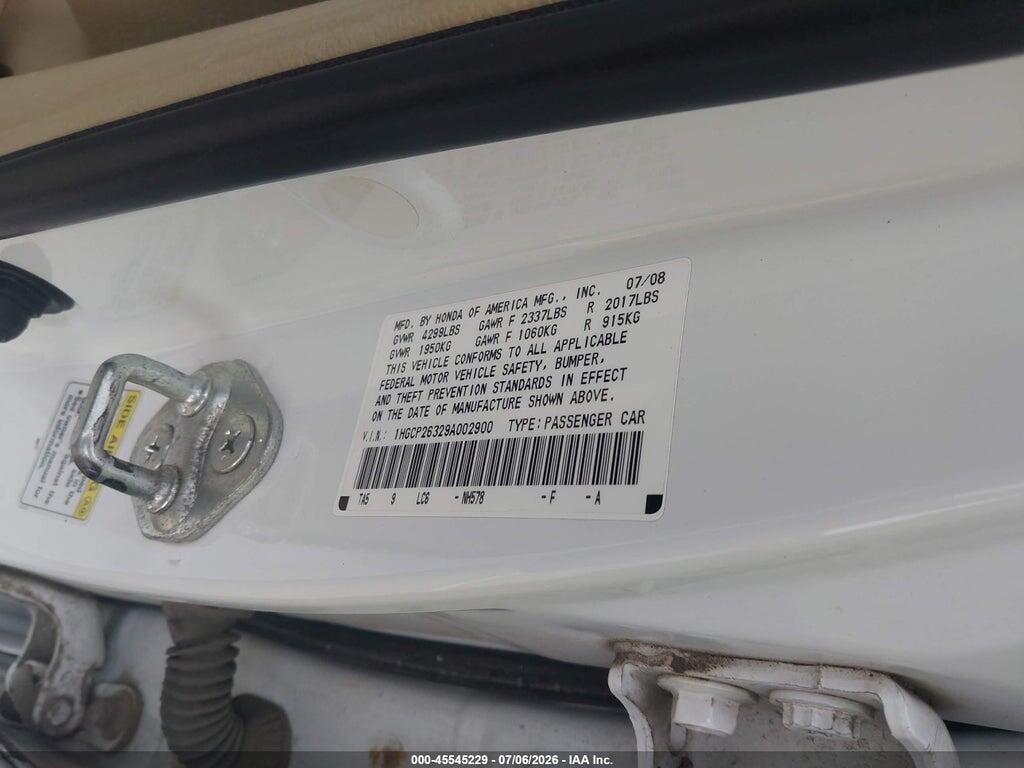 1HGCP26329A002900 2009 HONDA ACCORD photo no. 9
