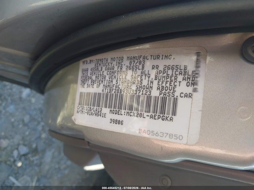 4T1BF28B93U337123 2003 TOYOTA AVALON photo no. 9