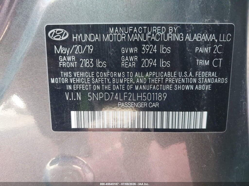 5NPD74LF2LH501189 2020 HYUNDAI ELANTRA photo no. 9