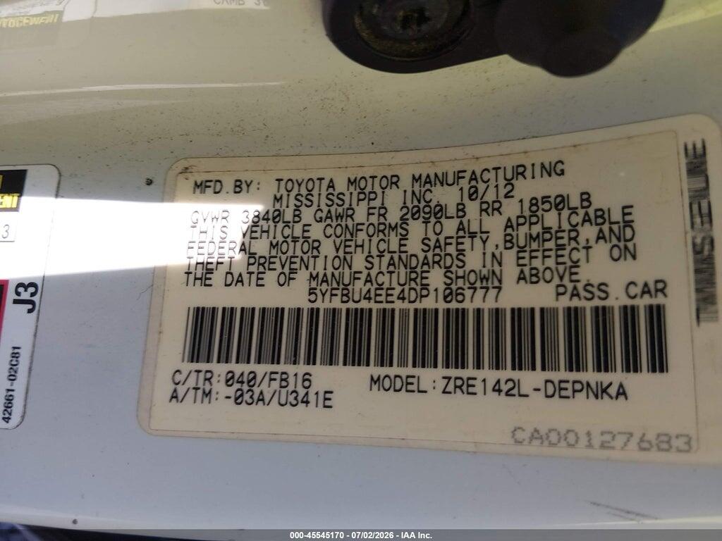 5YFBU4EE4DP106777 2013 TOYOTA COROLLA photo no. 9