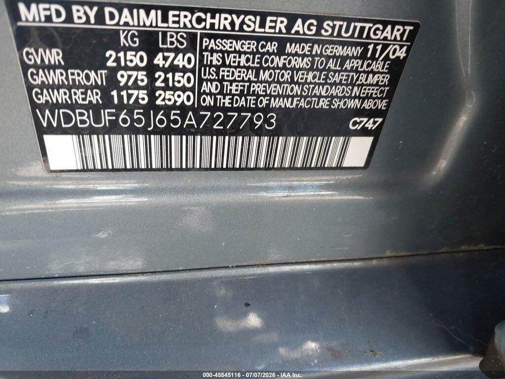 WDBUF65J65A727793 2005 MERCEDES-BENZ E 320 photo no. 9