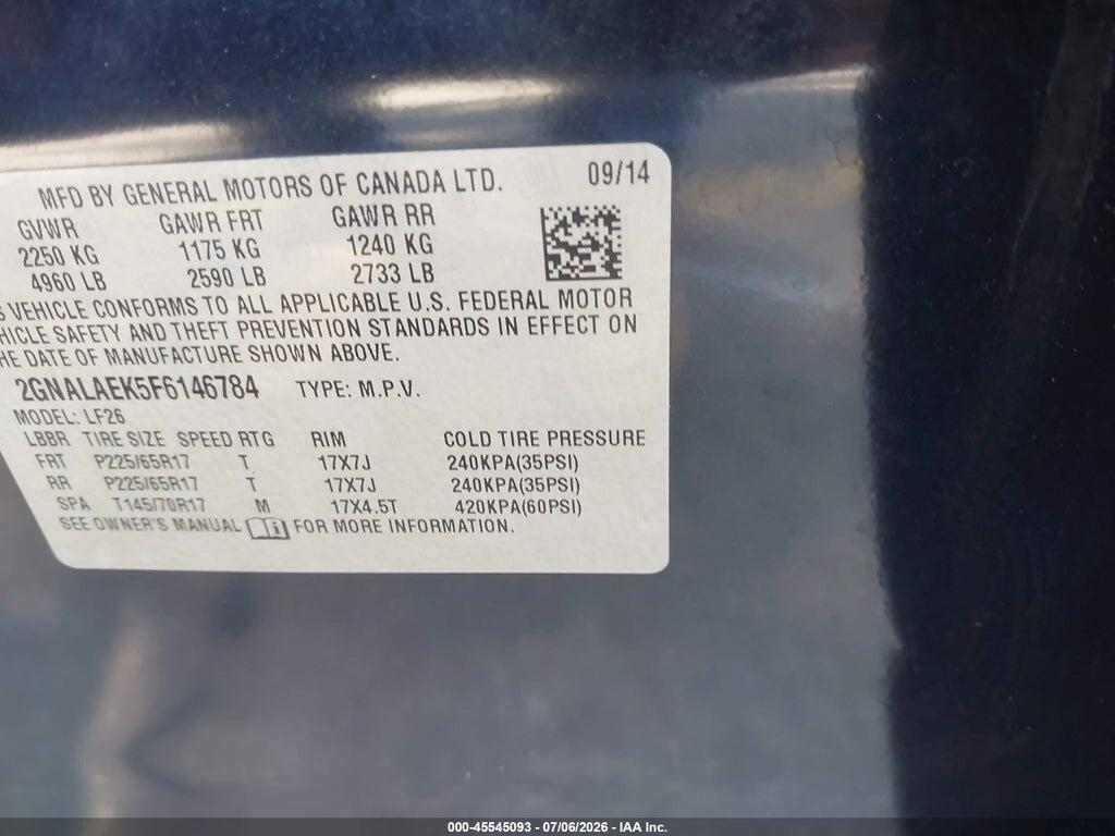 2GNALAEK5F6146784 2015 CHEVROLET EQUINOX photo no. 9