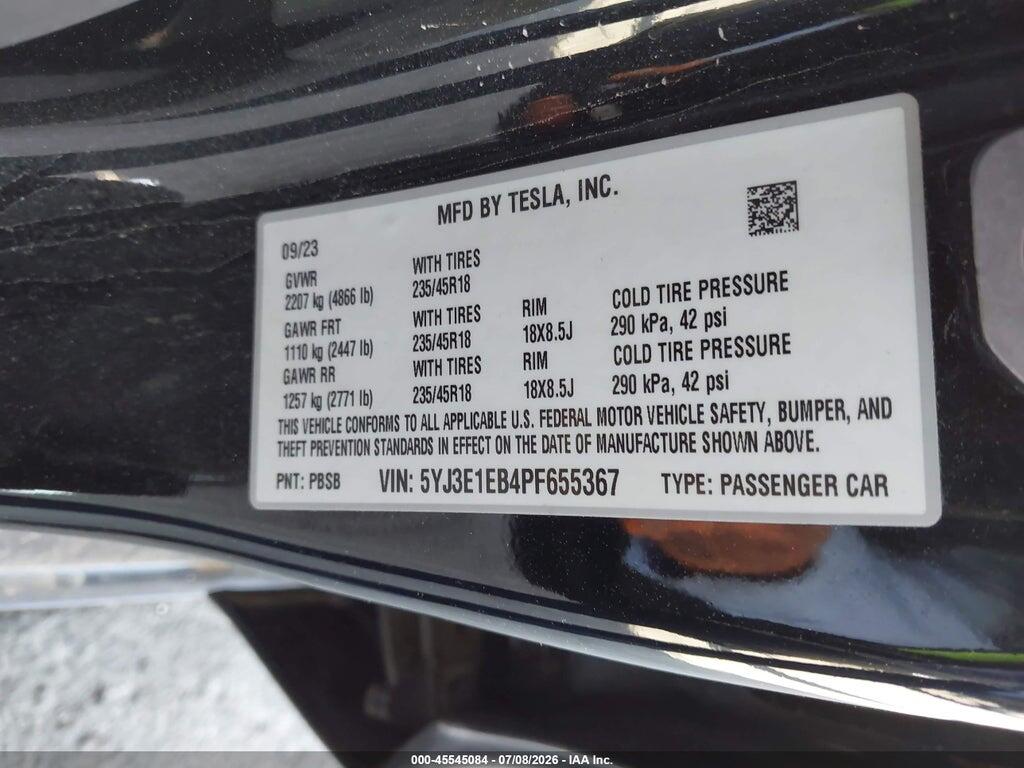 5YJ3E1EB4PF655367 2023 TESLA MODEL 3 photo no. 9