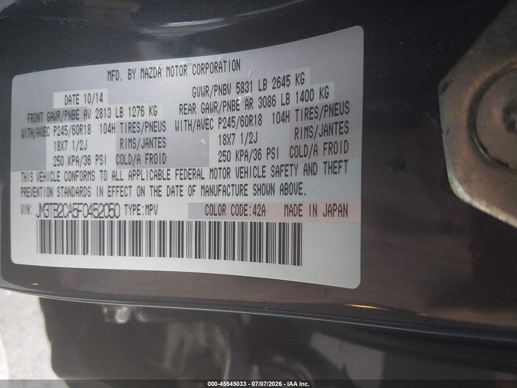 JM3TB2CA5F0452050 2015 MAZDA CX-9 photo no. 9